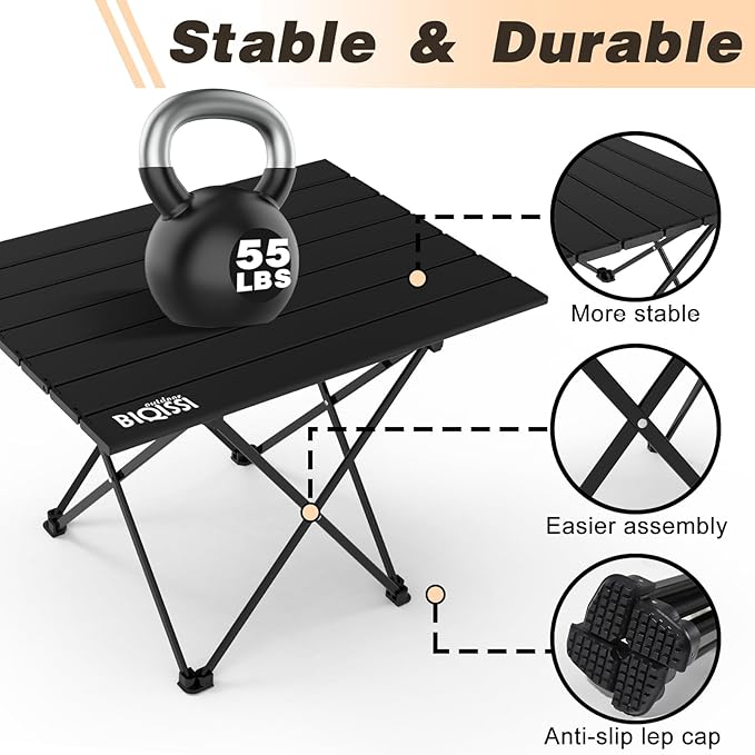 Folding Camping Table Aluminum Folding Beach Table w/Carry Bag Portable Picnic Table for Outdoor Camping Picnic Travel Camping Table (Black 22)
