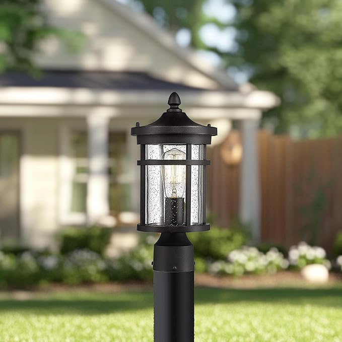 Bestshared Outdoor Post Light 13.75 Height Exterior Post Lighting Fixture Outdoor Patio Post Lantern for Pathway Driveway Front/Back Door Post Lamp in Black Finish with seeded Glass