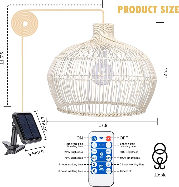 Outdoor Chandelier Solar Pendant Light Outdoor Hanging Light Lantern Solar Chandelier Lights with Remote Dimmable for Porch Patio Gazebo Garden Yard Decoration White