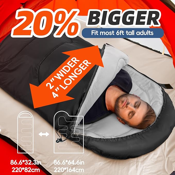MEREZA Sleeping Bags for Adults Cold Weather Mens Warm Sleeping Bag for Big and Tall Girls Boys with Compression Sack for 3-4 Season Camping Backpacking Hiking
