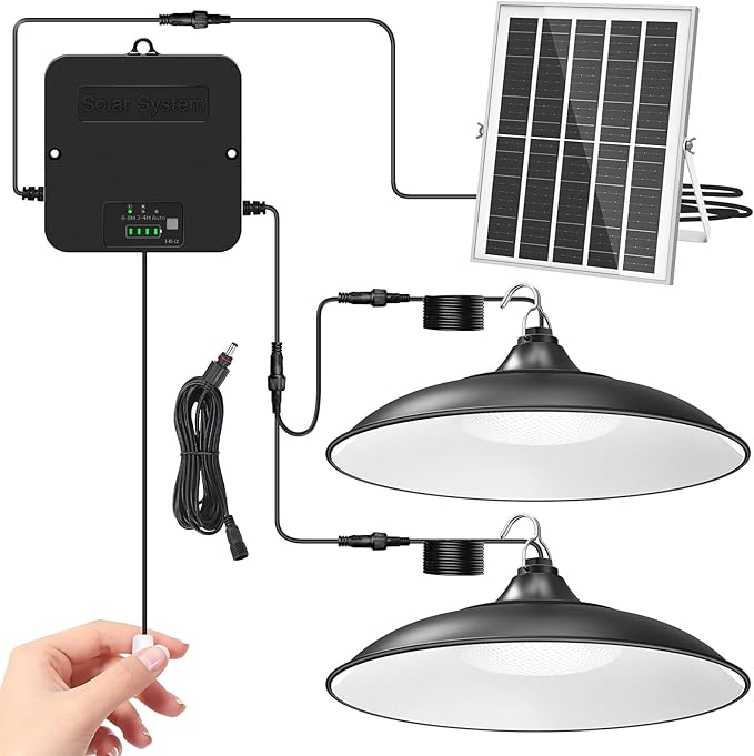 Solar Shed Light Indoor Outdoor Dual Lamp 2000LM Daytime Available Pendant Light with Pull String Dusk to Dawn 3 Lighting Modes Solar Lights Indoor Waterproof for Barn Gazebo Shop Garage
