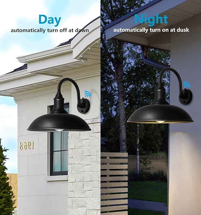 21 Large Outdoor Gooseneck Barn Light Dusk to Dawn Classic Outdoor Farmhouse Gooseneck Light for Porch Garage Exterior Lighting