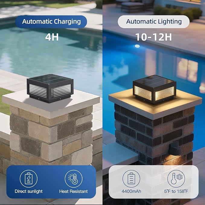 Solar Post Lights 9.84 Modern Pillar Lights Waterproof Glass Outdoor Column Light Solar Powered Landscape Pillar Lamp Dusk to Dawn 3000K Lighting for Patio Fence Deck Yard Garden Entrance