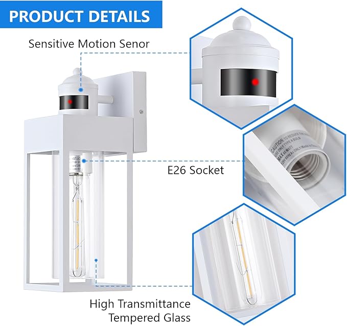 2-Pack Motion Sensor Outdoor Lights Upgrade Dusk to Dawn Exterior Lighting Fixtures Modern Porch Lights with Cylinder Lampshade LED Wall Sconce for Garage Patio Garden House