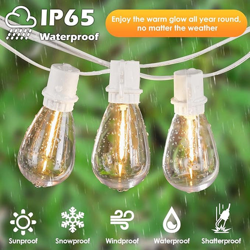 192FT(2x96FT) LED Outdoor String Lights Linkable Patio Light with 60+3 2700K Waterproof Dimmable Hanging Bulbs for Pergola Cafe Wedding-White