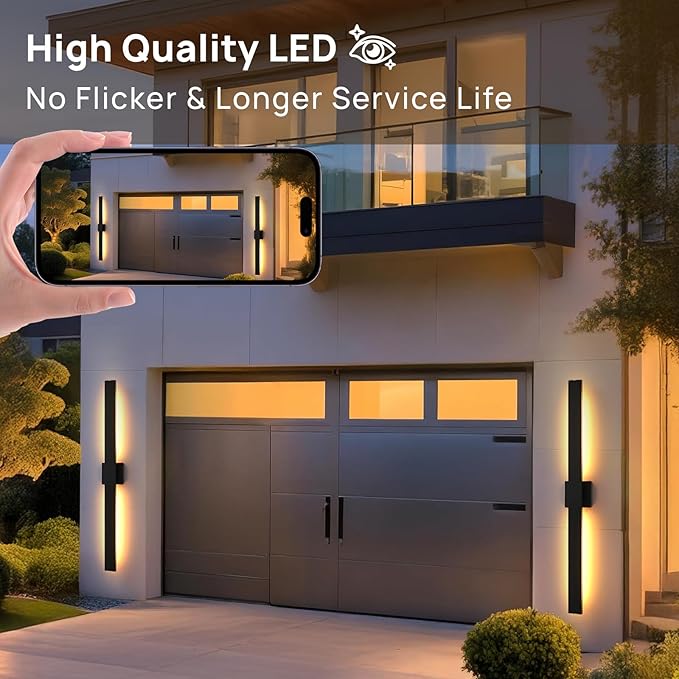 Upgraded 47in Black Long Modern LED Outdoor Wall Lights 3000K 4000K 5000K Dimmable Exterior Wall Sconce Outside Light fixtures for House Garage Front Door