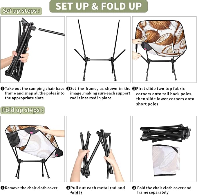 Honeybaby Folding Camping Chair Coconut Print Camping Chairs Lightweight Portable Chair Outdoor Foldable Chairs for Camping Travel Picnic Beach Hiking