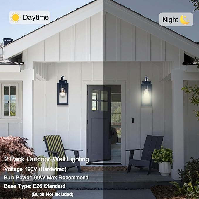Outdoor Wall Lantern Wall Sconce as Porch Lighting Fixture E26 Medium Base Metal Housing Plus Glass Bulbs not Included