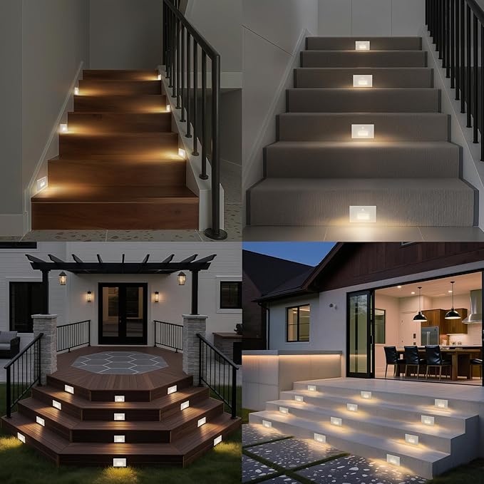 Motion Sensor Stair Lights Indoor Outdoor 5CCT Dimmable LED Step Lamp with Switch 4W 300LM 2700K-6500K IP66 Waterproof Hardwired 120V Stairway Staircase Walkway Lighting- White 12 Pack ETL