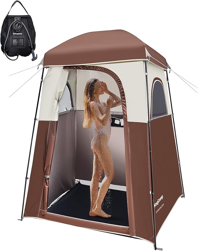 KingCamp Camping Shower Tent Portable Outdoor Privacy Toilet &amp Changing Tent Windproof &amp Waterproof Easy Setup 1 or 2 Room Shelter with Shower Bag for Camping Hiking Beach