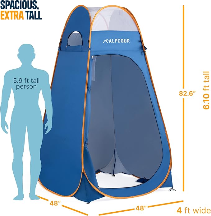 Alpcour Portable Pop Up Tent – Privacy Tent for Portable Toilet Shower and Changing Room for Camping and Outdoors – Spacious Extra Tall and Waterproof with Utility Accessories - Sturdy and Easy Fold