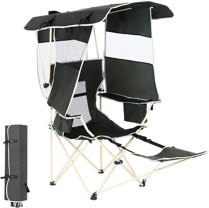 Camping Chairs with Shade Sports Chair with Canopy Folding Camping Chair with Cooler and Cup Holder Foldable and Lightweight for Camping Sports Events &amp Patio (1-Pack with Footrest)