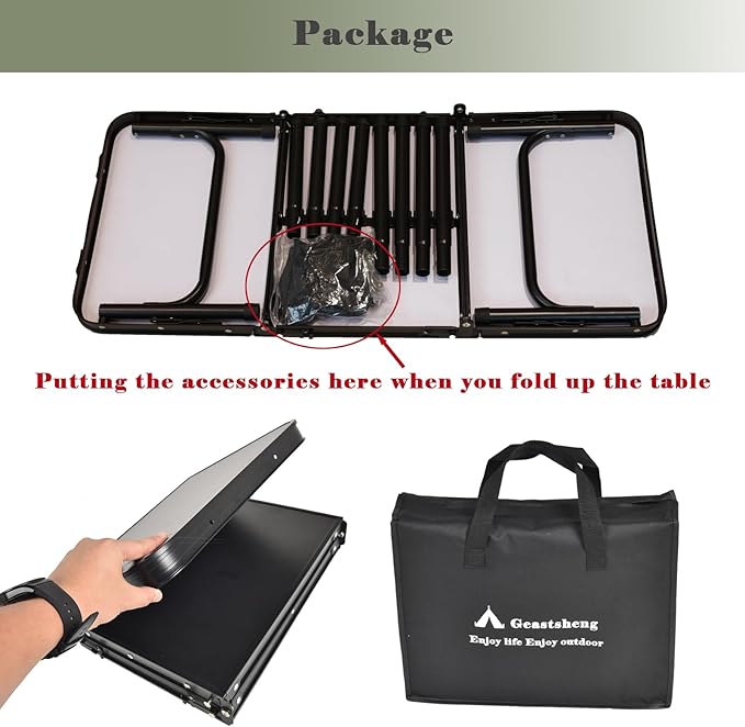 Portable Folding Camping Table Lightweight Aluminum Outdoor Picnic Table with Adjustable Height Compact &amp Sturdy Kid Table for Camping Hiking Backyard Beach Black
