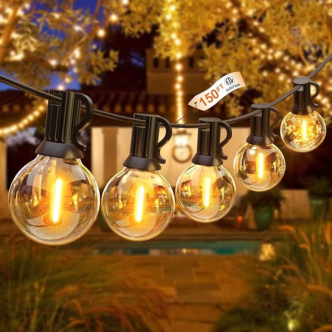 String Lights for Outside 150FTDimmable Waterproof Outdoor String Lights with 75+2 Shatterproof G40 Globe Bulbs Connectable LED Patio Lights Commercial Hanging Lights for Christmas Backyard Party