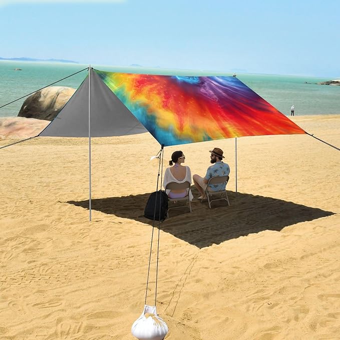 Tie Dye RainbowCamping Sun Shelters 9.2 x 10.5 FT Beach Canopy Tent Sun Shade with Carrying Bag for Camping Trips Fishing Backyard Fun or Picnics 21340877