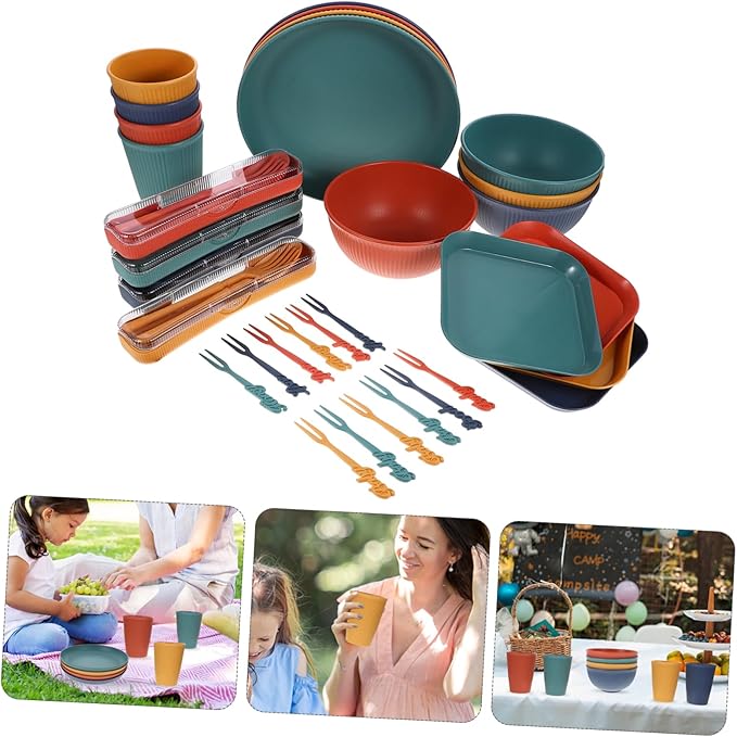 Garneck Wheatstraw Dinnerware Camping Outdoor Plates Rv Dishes Non-breakable Straw Cutlery