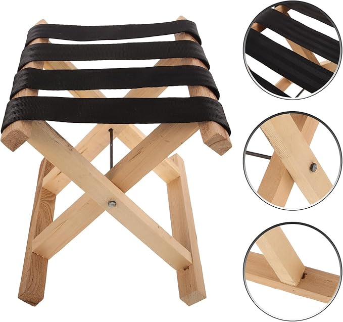 Alipis Portable Folding Camping Stool with Solid Wood Frame 28cm Height Small Foldable Fishing Chair for Outdoor Hiking and Travel