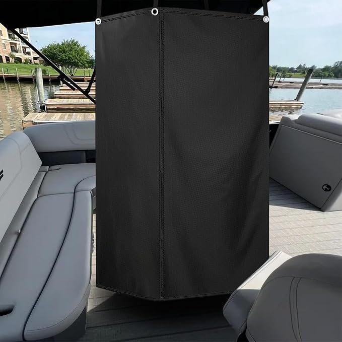 Privacy Curtain Tent for Boats Portable Heavy 600D Marine Grade Waterproof Fabric Pontoon Boat Changing Room and Privacy Room Easy to Install Under Bimini Top 30 L 27 W 72 H (Black)