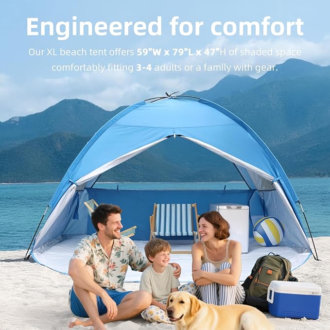 Beach Tent Sun Shelter for 4/5 Person - UPF 50+ UV Protection Portable Beach Shade Sun Canopy Waterproof &amp Lightweight Easy Setup Beach Tent for Family Beach Trips Picnics Camping