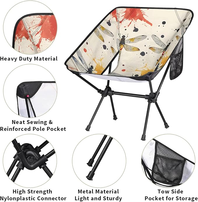 Honeybaby Folding Camping Chair Dragonfly Watercolor Camping Chairs Lightweight Portable Chair Outdoor Foldable Chairs for Camping Travel Picnic Beach Hiking