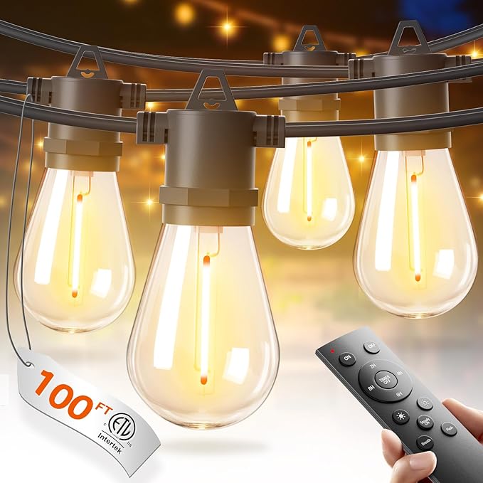 addlon 100FT LED Outdoor String Lights with Edison Shatterproof Bulbs Heavy-Duty and Weatherproof Strand Commercial Grade Patio Lights Decorative for Garden or Patio Black