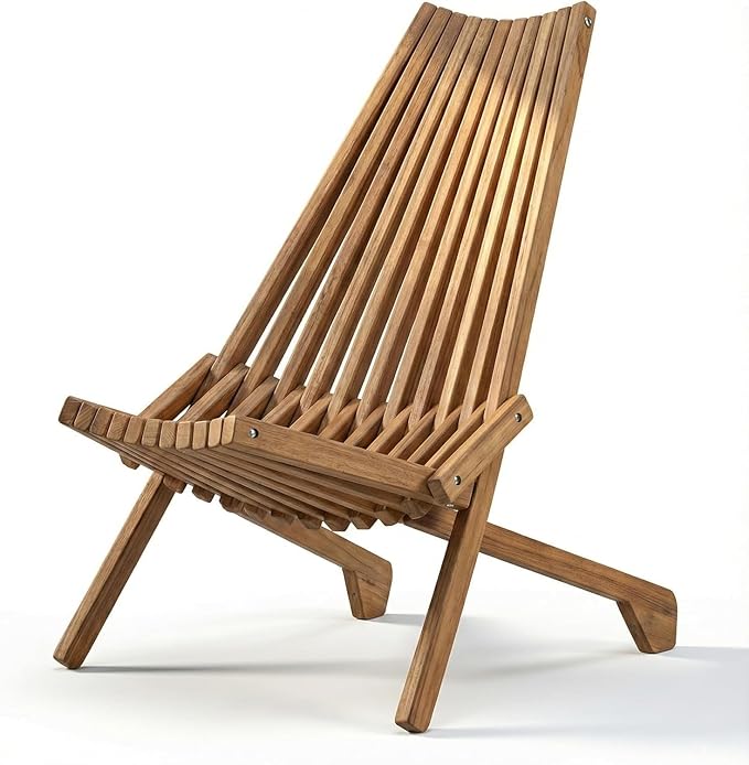 Folding Wooden Outdoor Chair Stylish Low Profile Acacia Wood Lounge Chair for The Porch Lawn Garden or Outdoor Patio Furniture (Wooden 2 Pack)