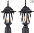LIT-PaTH 16 Inch Outdoor Lamp Post Light Fixture Exterior Pole Lantern with Clear Glass Hardwired Aluminum Post Lighting for Driveway Garden Yard Matte Black 2-Pack