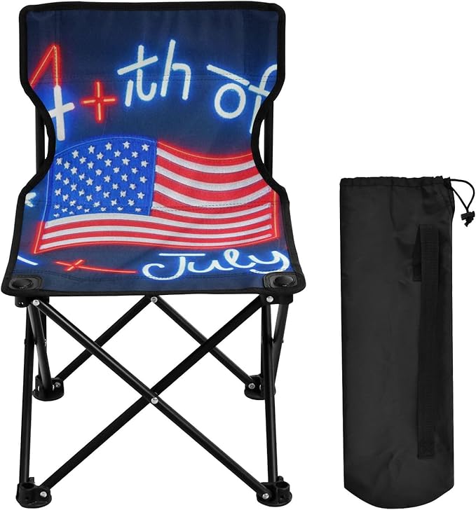 4th of July Independence Day Red American Flag Portable Camping Chairs for Adults Lightweight Compact Folding Chair Carry Bag Included Lawn Chairs for Travel Concert