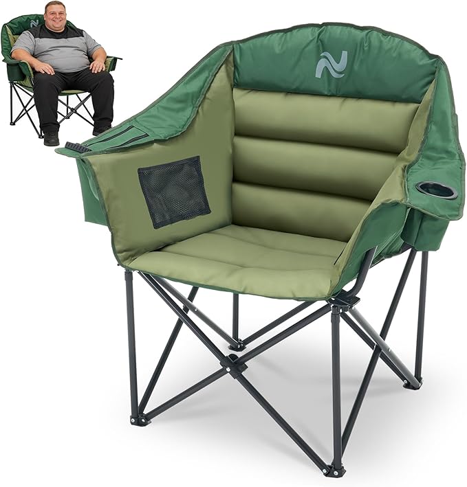 ABORON Oversized Camping Chair Portable Folding Chair with Cooler Bag &amp Cup Holder Heavy Duty Lawn Chair for Camping Patio Backyard Supports 400 lbs