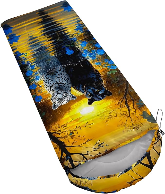 AILONEN Floral Wolf Sleeping Bag for Girls WomenWarm and Cool WeatherLightweightWaterproof BackpackingColorful Flower Animal Print Sleeping Bag for Camping