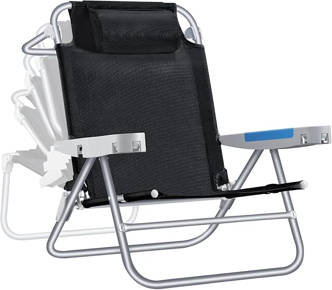 ICECO Backpacking Beach Chairs for Adults 5 Positions Reclining Chair Heavy Duty Folding Chairs Portable Lay Flat Outdoor Chair with Cup Holder for Beach Camping Lawn 350lb Capacity