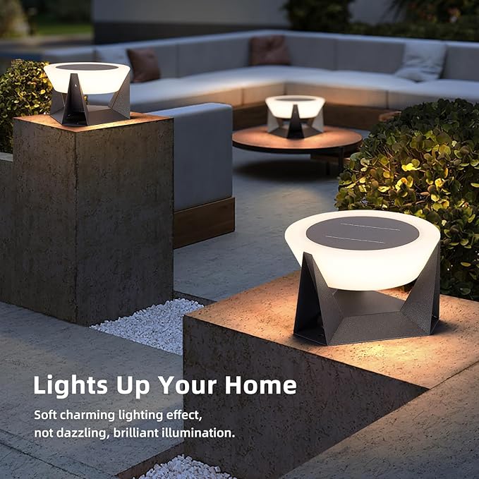 Solar Post Lights 11 Modern Post Light Dusk to Dawn Outdoor Column Cap Light Waterproof Solar Gate Pillar Lamp 3000K LED Landing Lighting Fixture for Patio Garden Decoration