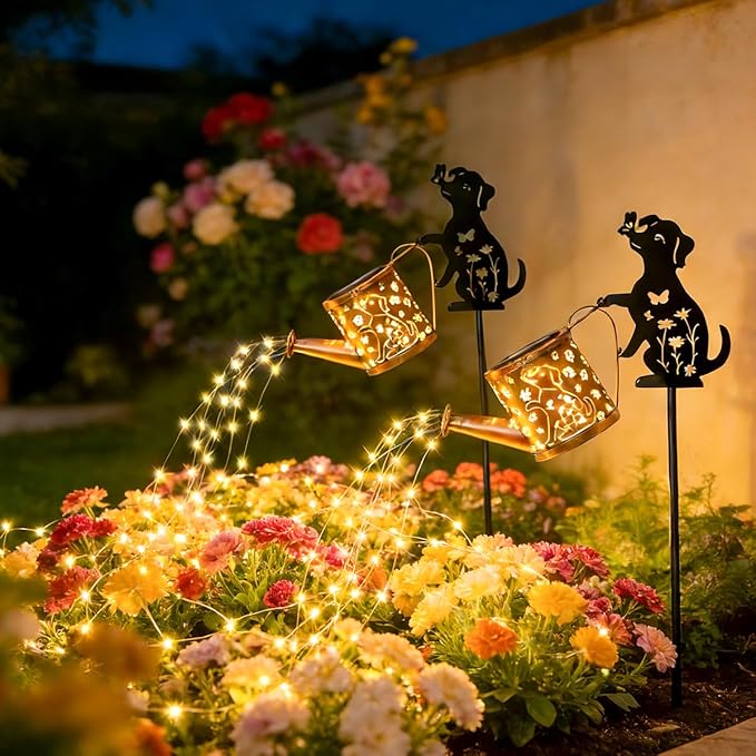 Garden Lanterns Solar Watering CanGarden Decor for Outside Dog Featuring a Metal Dog Silhouette Stake Ideal for Outdoor Landscaping Lawns and Pathways a Perfect Garden Gift for Women
