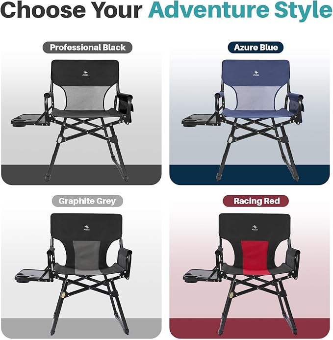 Heavy-Duty Camping Director’s Chair with Side Table 400lb Capacity 600D Oxford Quick Setup Smart Storage &amp Ergonomic Comfort Durable Steel Frame for Camping BBQs &amp Sports Events Black