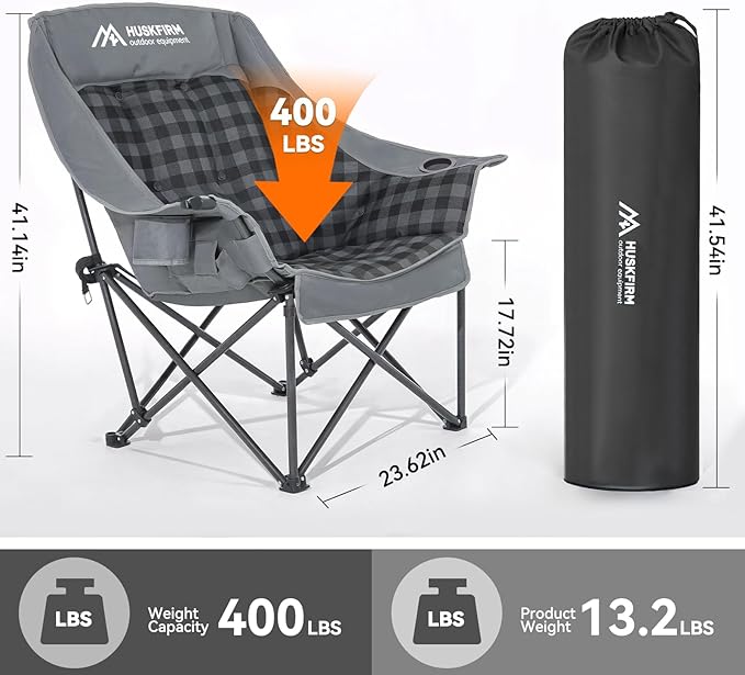 Oversized Heated Camping Chair Fully Thick Padded Camping Chair XL Camp Chair for Adults 3 Levels Adjustable Heated Camp Chair for Outdoor Use (Battery Not Included)