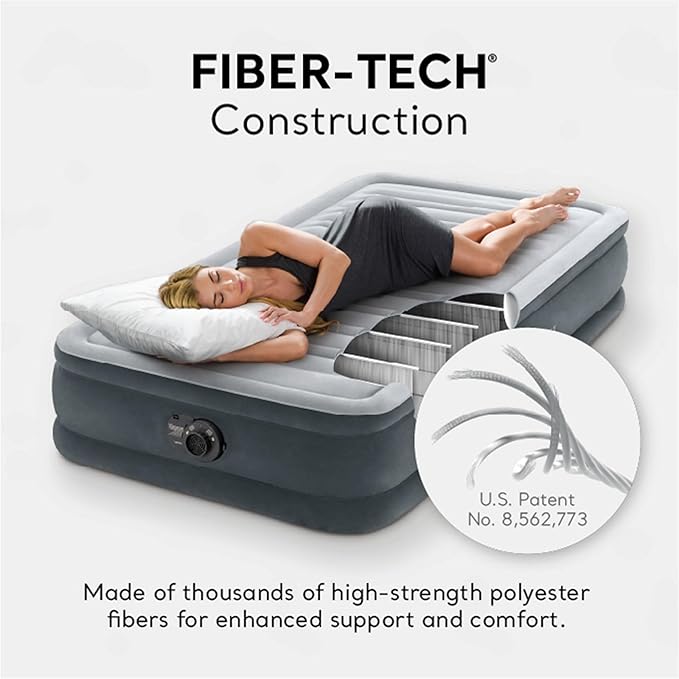 Intex Comfort Deluxe Dura-Beam Plush Pillow Top Inflatable Lightweight Airbed Mattress with Built-in Pump and Carrying Case Twin (3 Pack)