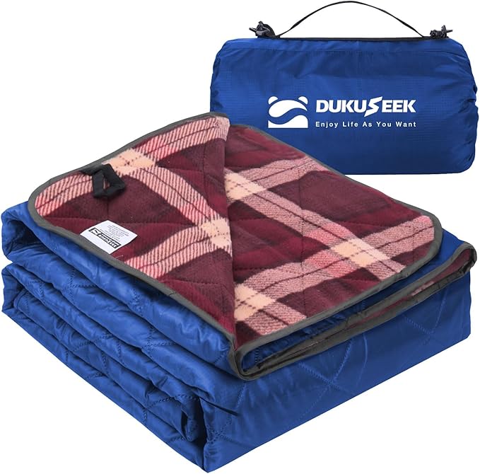 DUKUSEEK Waterproof Camping Blanket with Thick Fleece Large Outdoor Blanket Windproof with Foldable Hood for Camping Stadium Sporting Events79x 58…