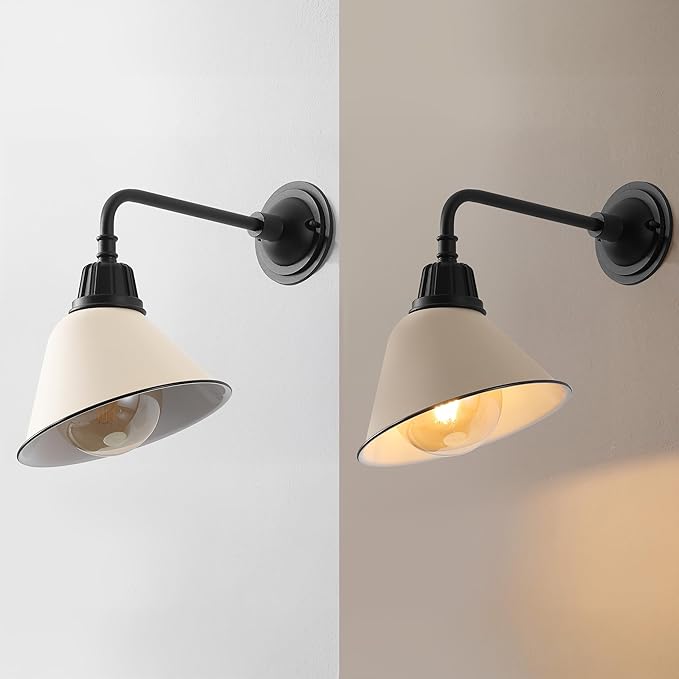 JONATHAN Y 9.63 Matte Almond/Black 1-Light Farmhouse Outdoor Sconce Industrial LED Wall Light Gooseneck Arm Barn Lamp with Metal Bell Shade for Porch Patio Kitchen LED Bulb Included (JYL7612J)