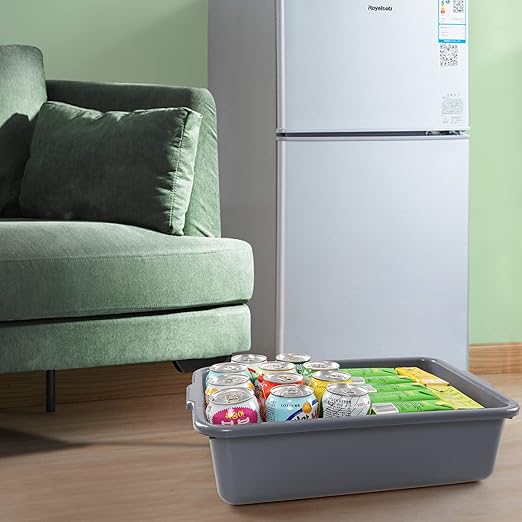 Set of 4 Plastic Bus Boxes Commercial Bus Tote/Bus Tub Grey (8 L)