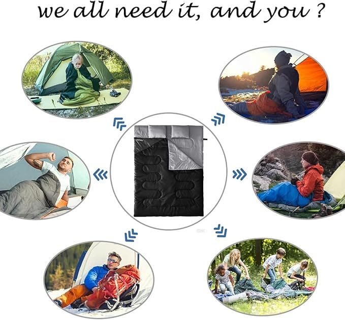 Tuphen Double Sleeping Bag Sleeping Bag with 2 Pillows Queen Size XL Bag for 2 People Cold Warm Weather- 3 Seasons Waterproof Adults for Camping Backpacking or Hiking