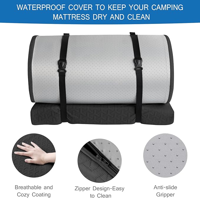 Memory Foam Camping Mattress Pad 3 Inch Thick Portable Sleeping Pad with Waterproof Cover Portable Roll Up Cot Mattress Pad Floor Mat for Travel Truck Bed Tent 72 x 24x 3