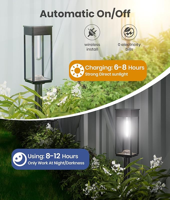 Solar Pathway Lights Outdoor 4 Pack Bright Solar Lights Outdoor IP65 Waterproof Garden Decor Solar Powered Landscape Lighting for Yard Patio Walkway Driveway Pathway (Cool White)