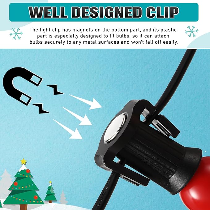 Frienda 200 Pieces C9 Magnetic Christmas Light Clips Magnet Christmas Socket Clips Hooks for Sockets Roof Gutters Outside Patio Holiday Lighting (Black Round)