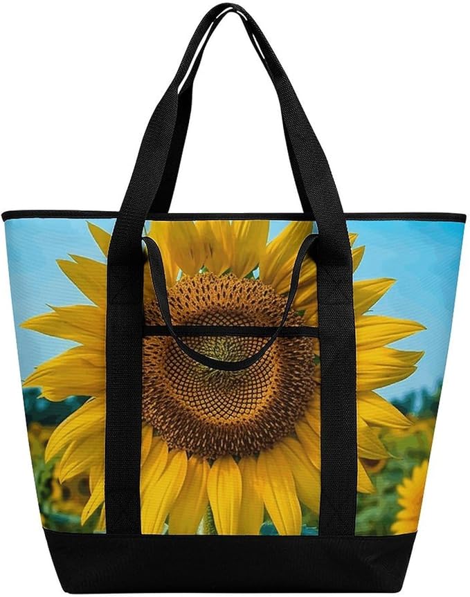 Insulated Shopping BagLarge Reusable Cooler Bags Beutiful Sunflower Printed Foldable Shopping BagTravel Waterproof Shoulder Bag