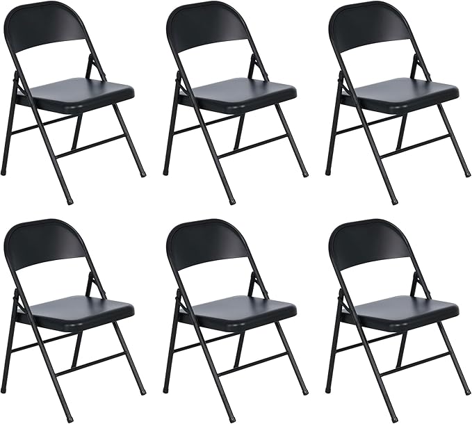Steel Folding Chair with Cross Leg Braces Construction and Foot Caps for Study Rooms Conferences and Office Use Black 6 Pack