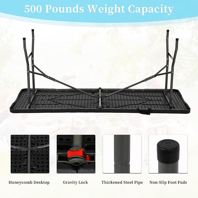 6 Ft White Folding Table Portable Table Camping Table Outdoor Collapsible Dinner Table Outdoor Tables for Patio Yard Wedding Party Cocktail Display