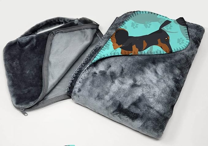 Caroline's Treasures MLM1039TBLT Black and Tan Dachshund Soft Travel Blanket with Bag Airplane Blanket Indoor Outdoor Camping Blanket for Traveling Picnics Beach Trips Concerts
