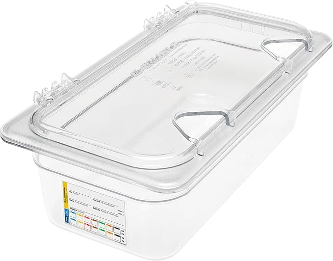 Carlisle FoodService Products Storplus Permalabel Food Storage Container Food Pan with Integrated Label for Kitchen and Restaurant Polycarbonate 1/3 Size 4 Inches Deep Clear - (Pack of 6)