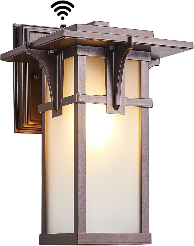 Oil Rubbed Bronze Porch Light Fixtures Wall Mount Dusk to Dawn Outdoor Sconce Waterproof Aluminum with Frosted Glass Exterior Lantern Modern House Lighting for Outside