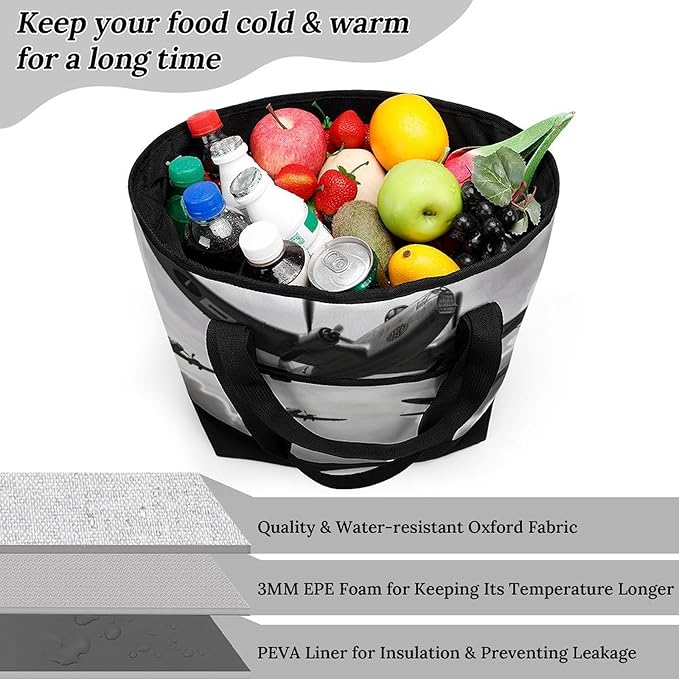 Insulated Shopping BagLarge Reusable Cooler Bags World War Printed Foldable Shopping BagTravel Waterproof Shoulder Bag